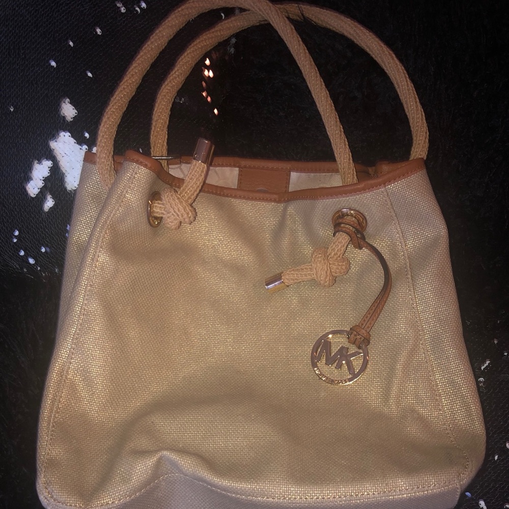 (2) Michael Kors Gold Canvas Tote
